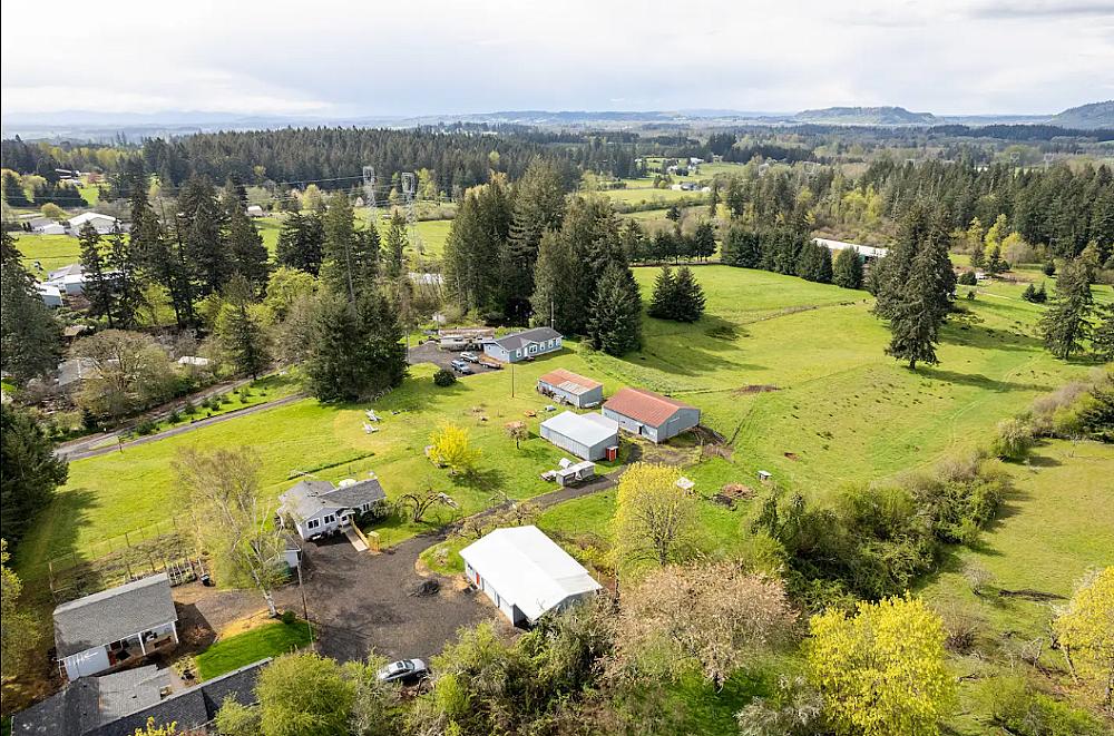 Featured Image- Aerial view of the farm and barns 