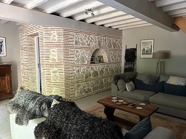 decorated stone wall in living room