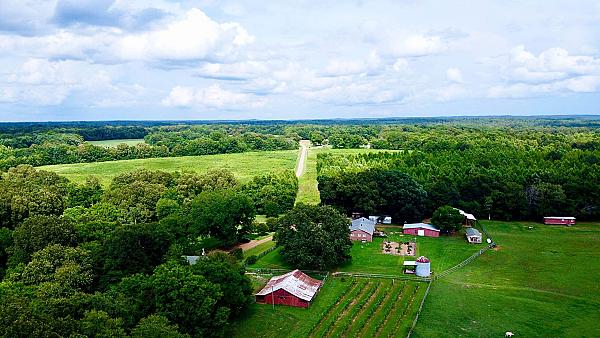 Ariel view of the farm and buildings