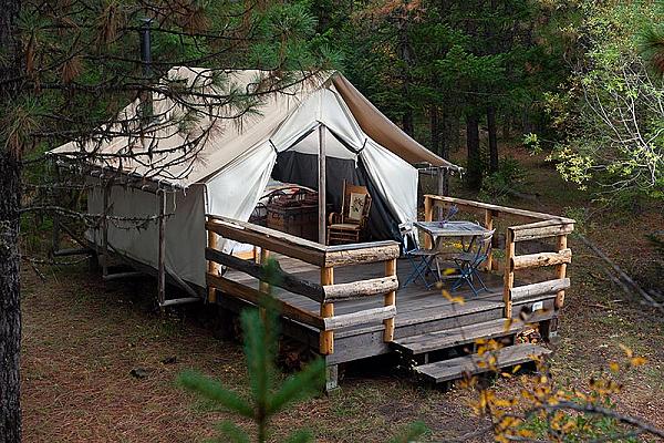 Glamping- a canvas tent with deck at Willow Witt Ranch Ashland OR |