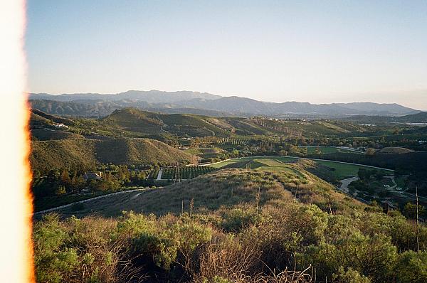 aerial view of orchard farmland in the distance