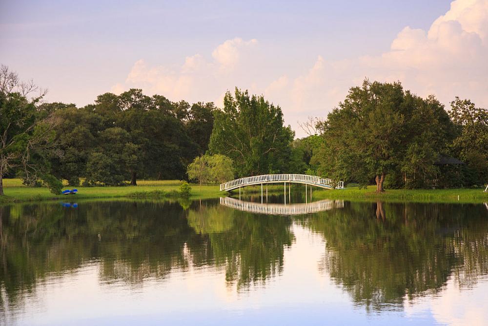 Featured Image - lake with white bridge and trees in background