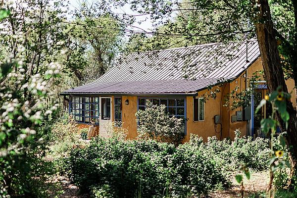 stucco house in the woods at Taos Goji
