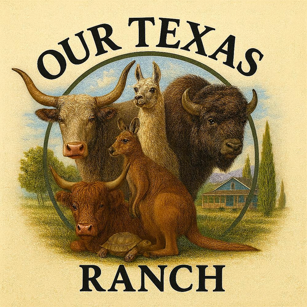 Featured Image- Logo of the farm with bison, kangaroo, bison and Texas longhorn.