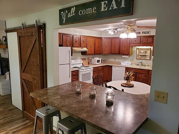 kitchen and seating area