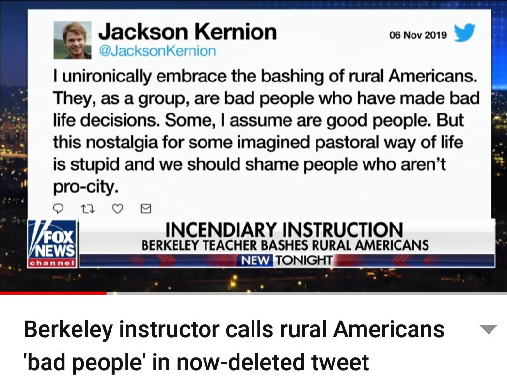 Berkeley instructor calls rural Americans 'bad people' in now-deleted tweet