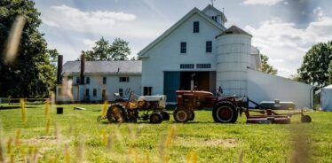 barn and a tractor