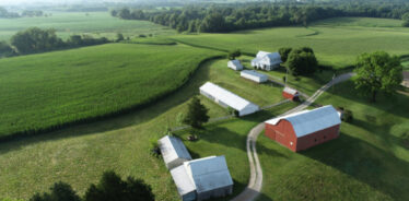 Overhead photo of farm buildings at Weber Farm, MO