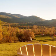 Here is our world view over out 1800 Acre Farm - over the Rose River - a stream - and the Blue Ridge Mountains surrounding. Pastures with black cattle, long horns, horses. Crops in the fields. Regenerative organic kitchen garden producing for our Farm to Table Restaurant.