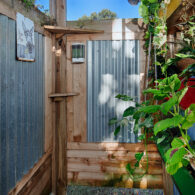 Outdoor shower at Pixie's Porch Tiny Home